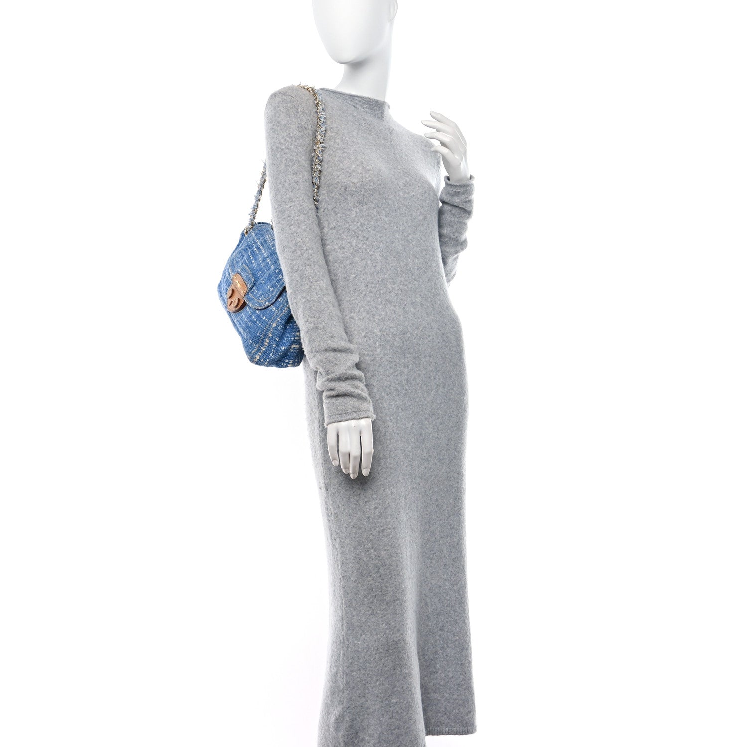 Prada Tweed Medium Shoulder Bag Blue 2 of 11