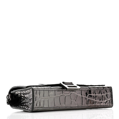 Balenciaga Shiny Metallic Calfskin Crocodile Embossed Hourglass Chain Bag Gunmetal 4 of 12