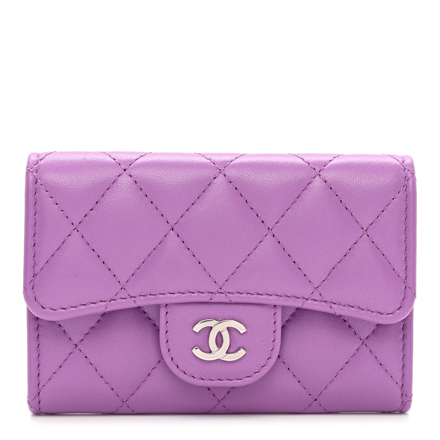 Chanel Lambskin Quilted Flap Card Holder Wallet Purple 1 of 9