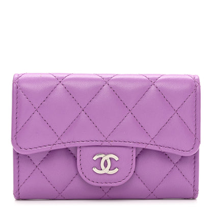 Chanel Lambskin Quilted Flap Card Holder Wallet Purple 1 of 9