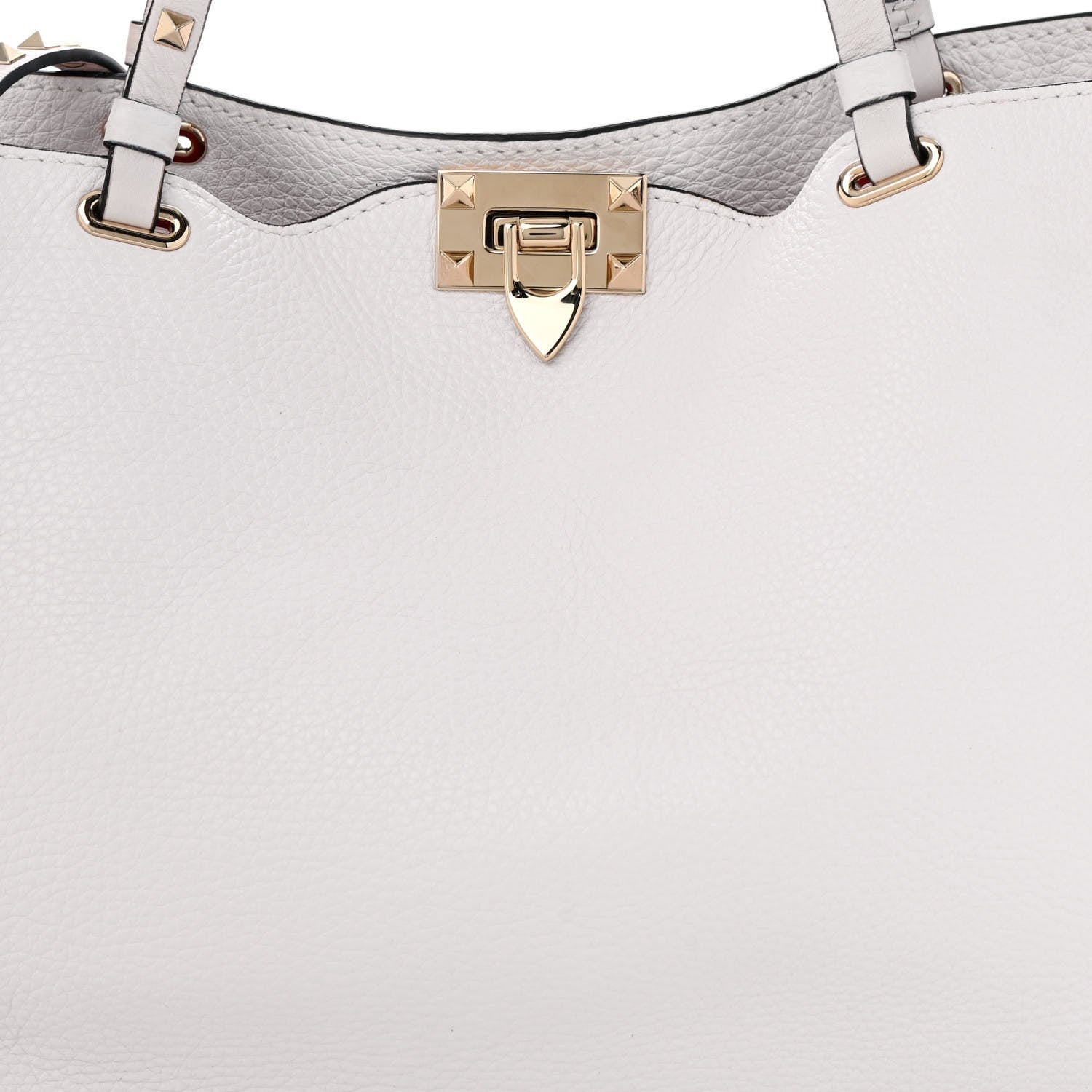 Valentino Garavani Pebbled Calfskin Medium Rockstud Tote White 7 of 10
