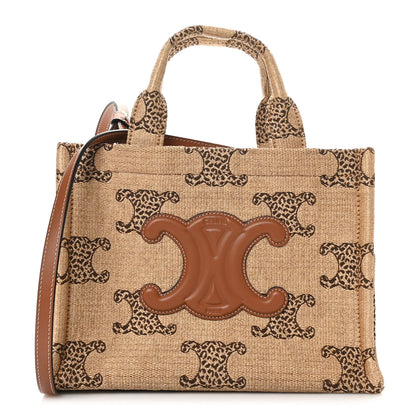 Celine Raffia Effect Leopard Calfskin Triomphe Small Cabas Thais Natural Tan 1 of 9