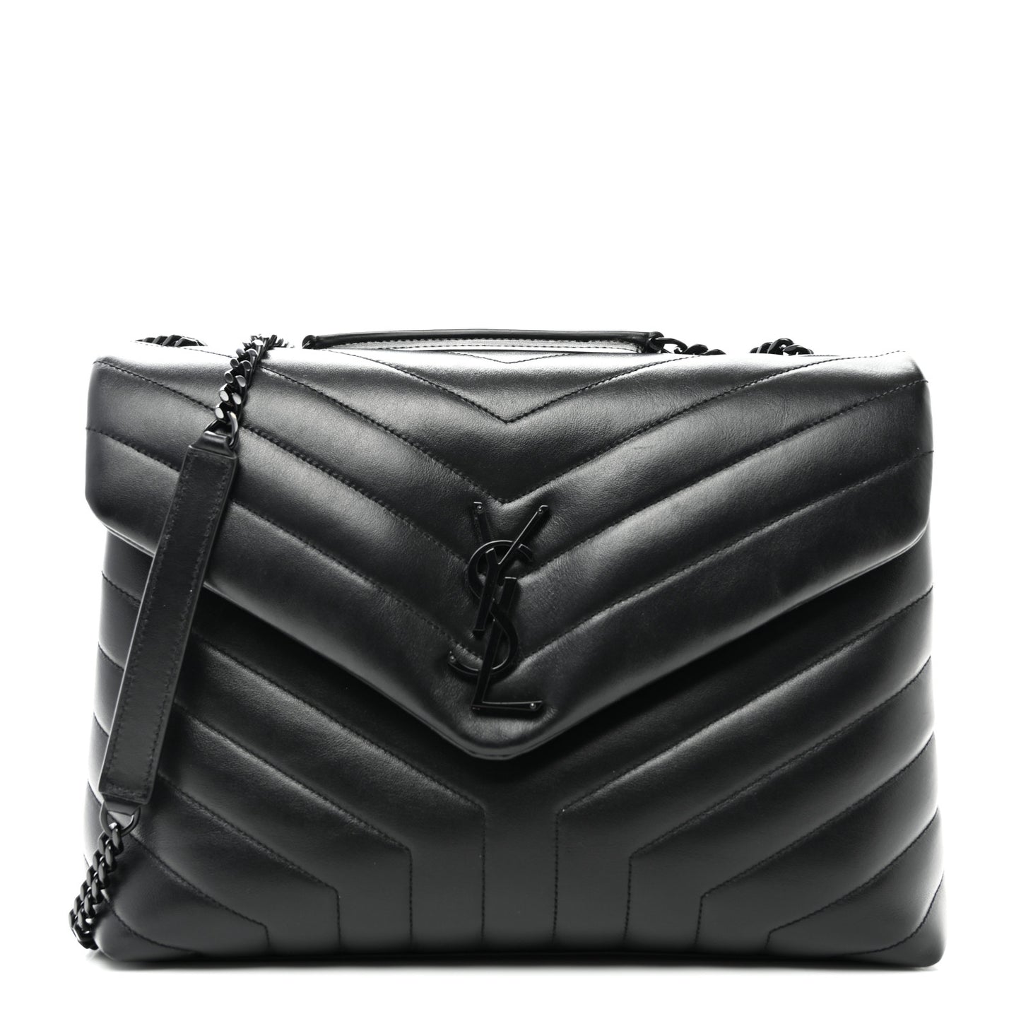 Calfskin Y Quilted Monogram Monochrome Medium Loulou Chain Satchel Black