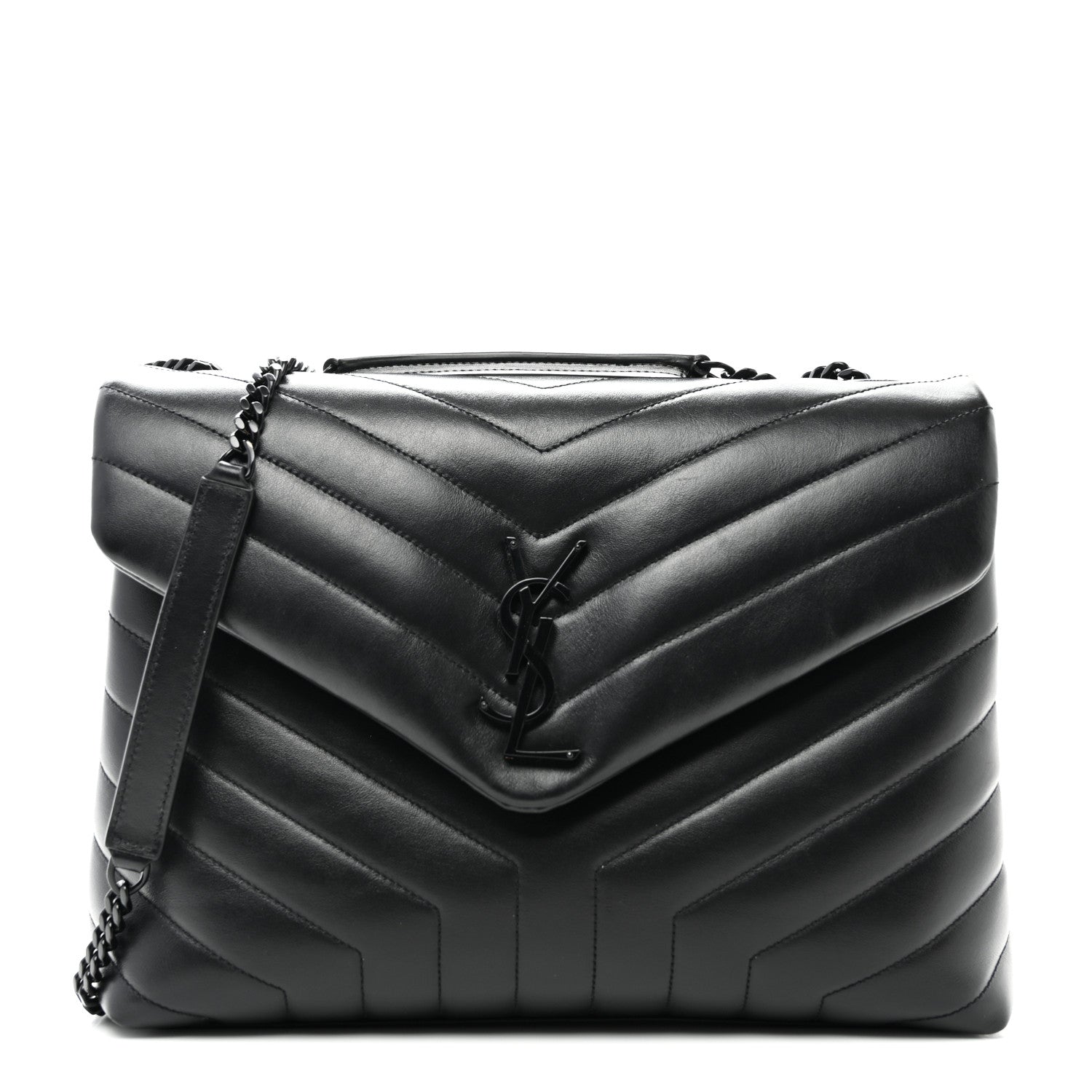 Saint Laurent Calfskin Y Quilted Monogram Monochrome Medium Loulou Chain Satchel Black 1 of 12