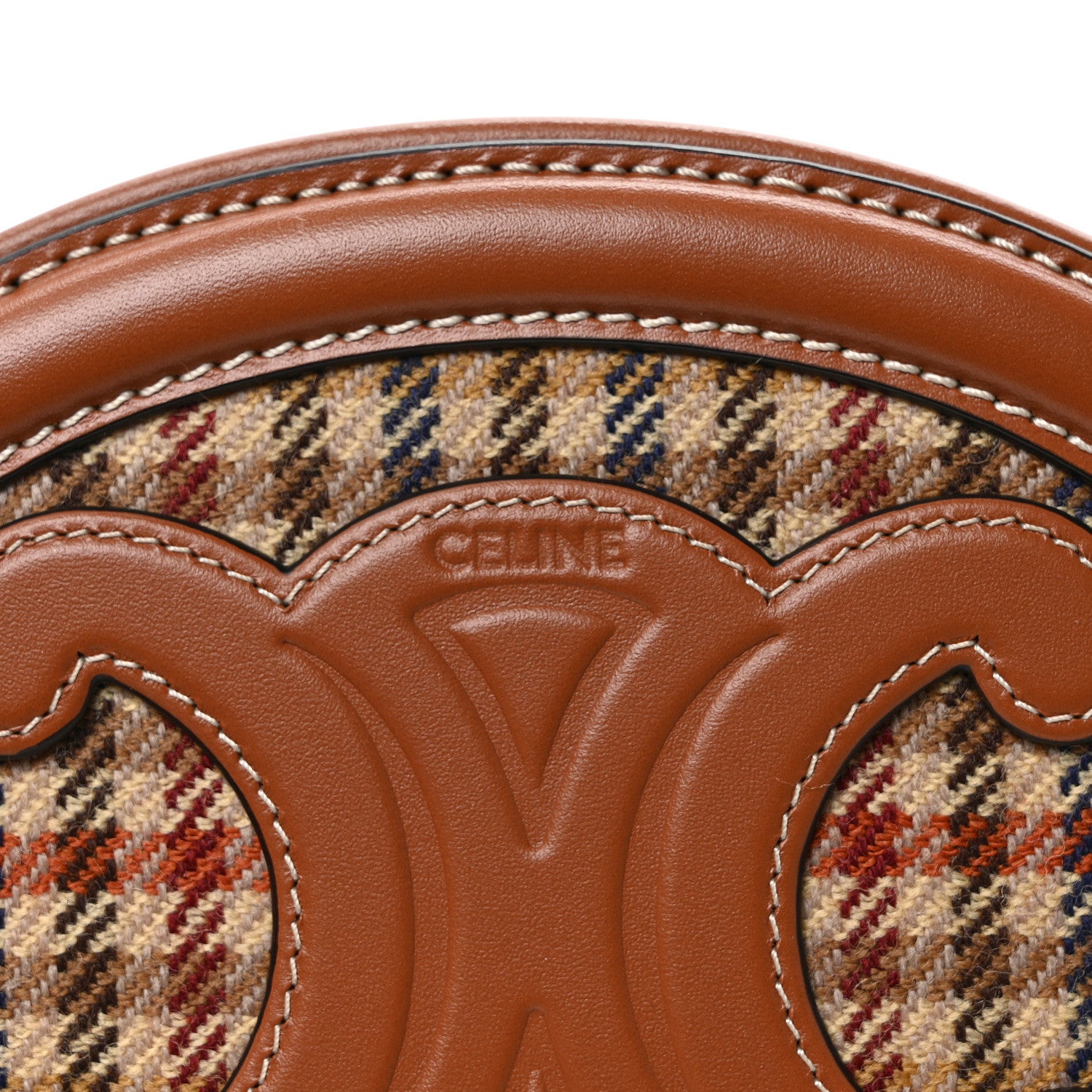 Celine Smooth Calfskin Houndstooth Cuir Small Triomphe Oval Purse Crossbody Tan 6 of 9