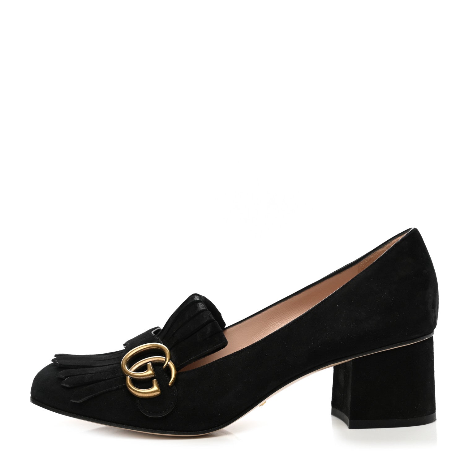 Gucci Kid Scamosciato GG Marmont Fringe 50mm Loafer Pumps 39.5 Black 1 of 11
