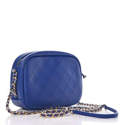 Chanel Goatskin Quilted Large Casual Trip Camera Case Blue 3 of 10