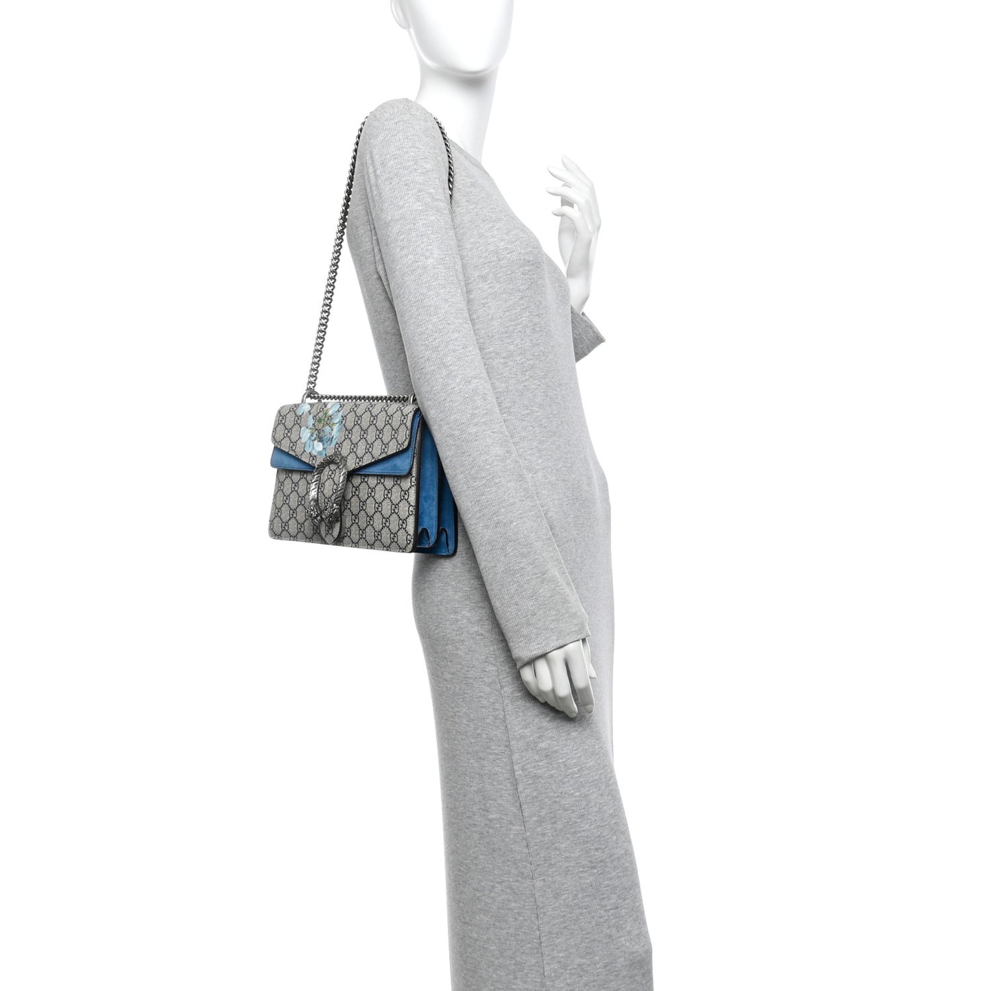 GG Supreme Monogram Blooms Small Dionysus Shoulder Bag Beige Navy Vintage Blue