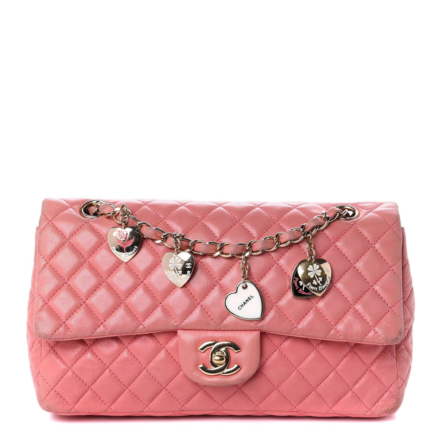 Lambskin Quilted Valentine Charms Medium Single Flap Pink