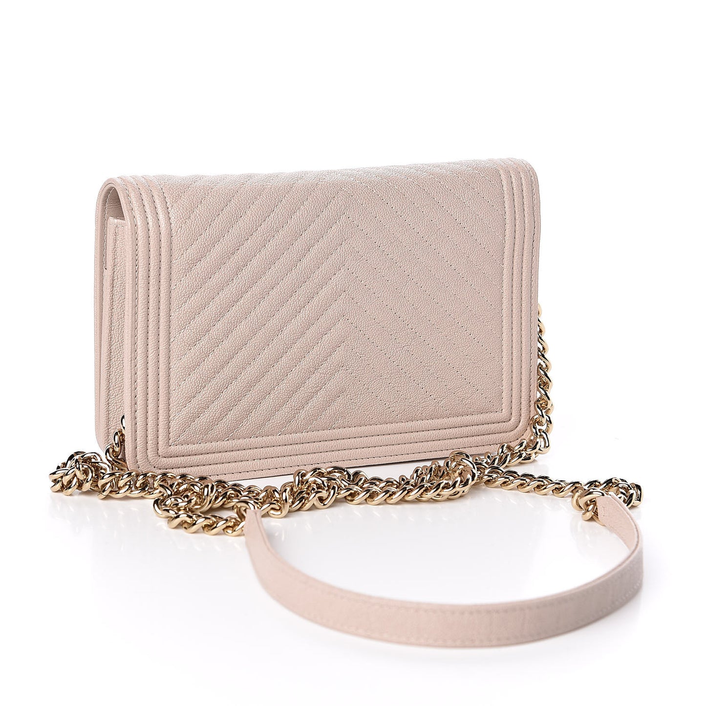 Caviar Chevron Quilted Boy Wallet On Chain WOC Light Beige