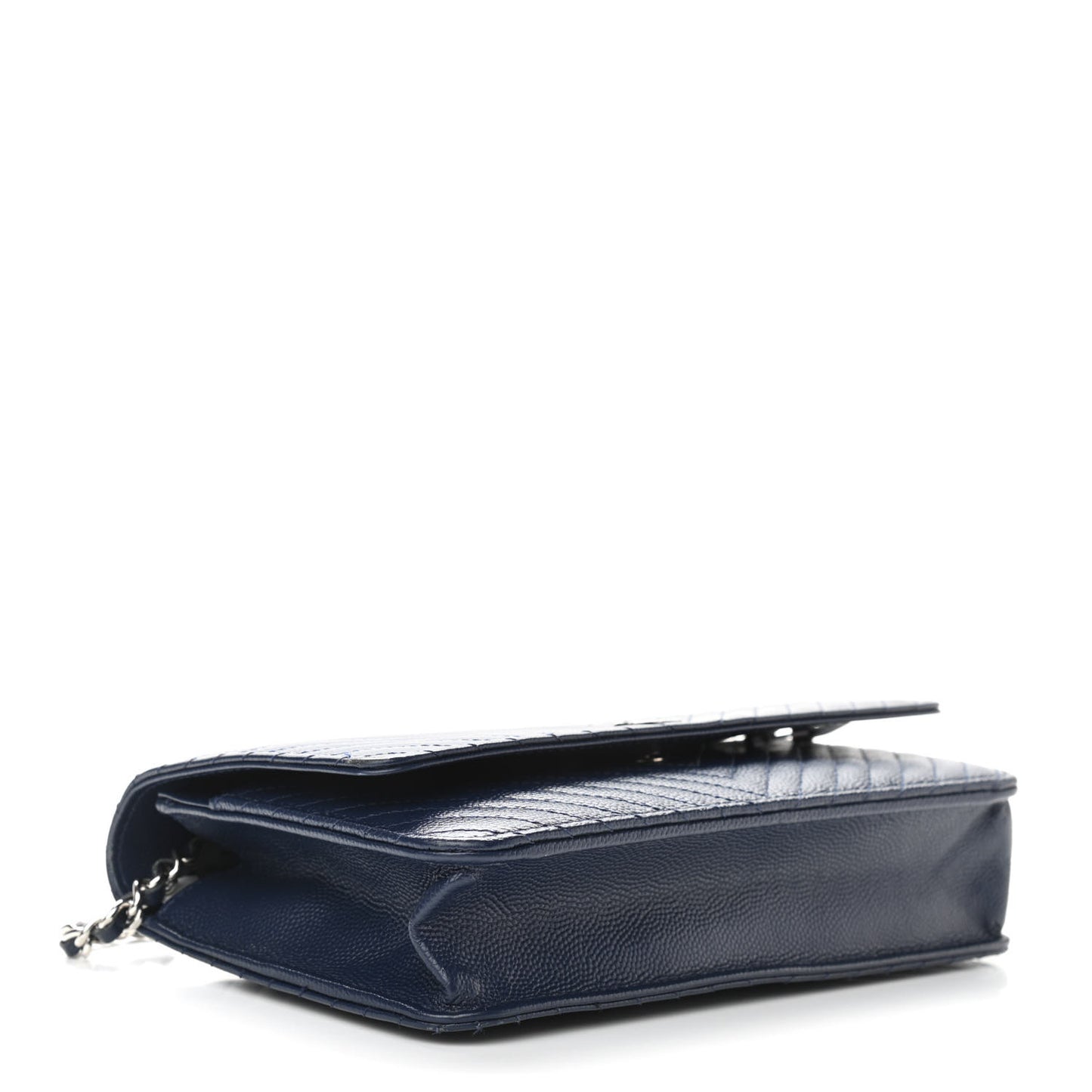 Caviar Chevron Quilted Wallet On Chain WOC Navy