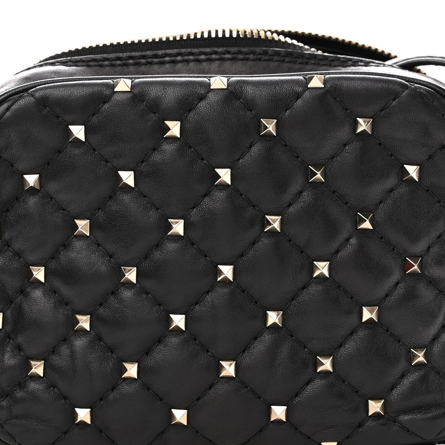 Nappa Rockstud Spike Double Zip Camera Crossbody Bag Black
