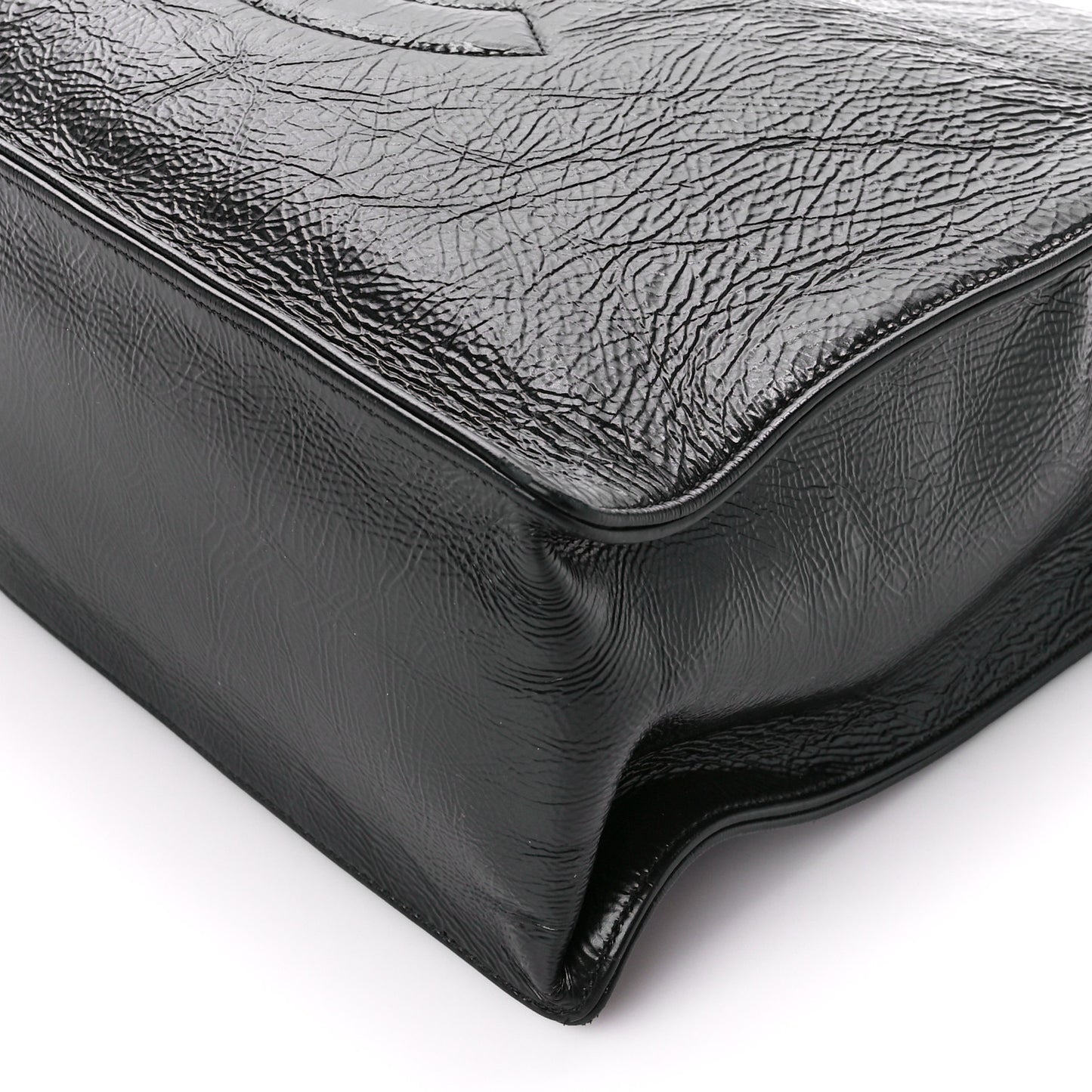 Shiny Aged Calfskin Shopping Bag Black