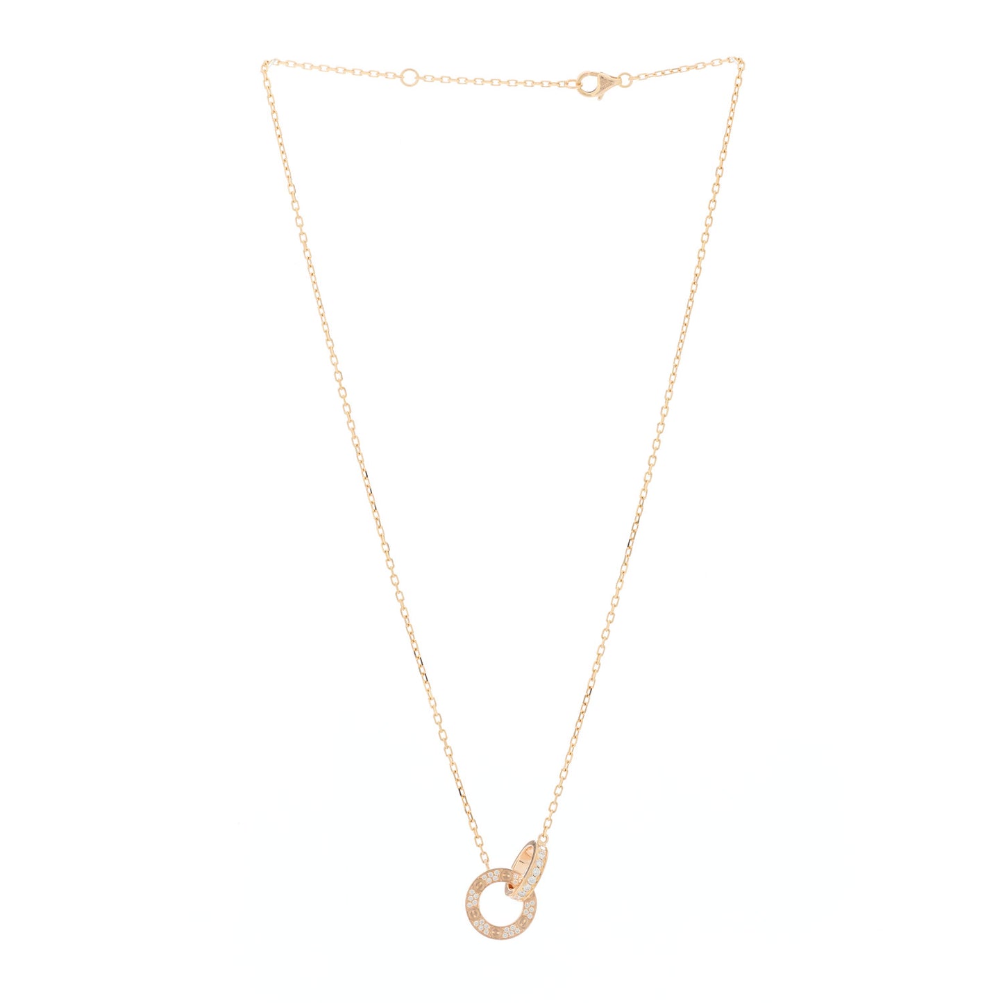 18K Pink Gold Diamond Interlocking LOVE Paved Necklace