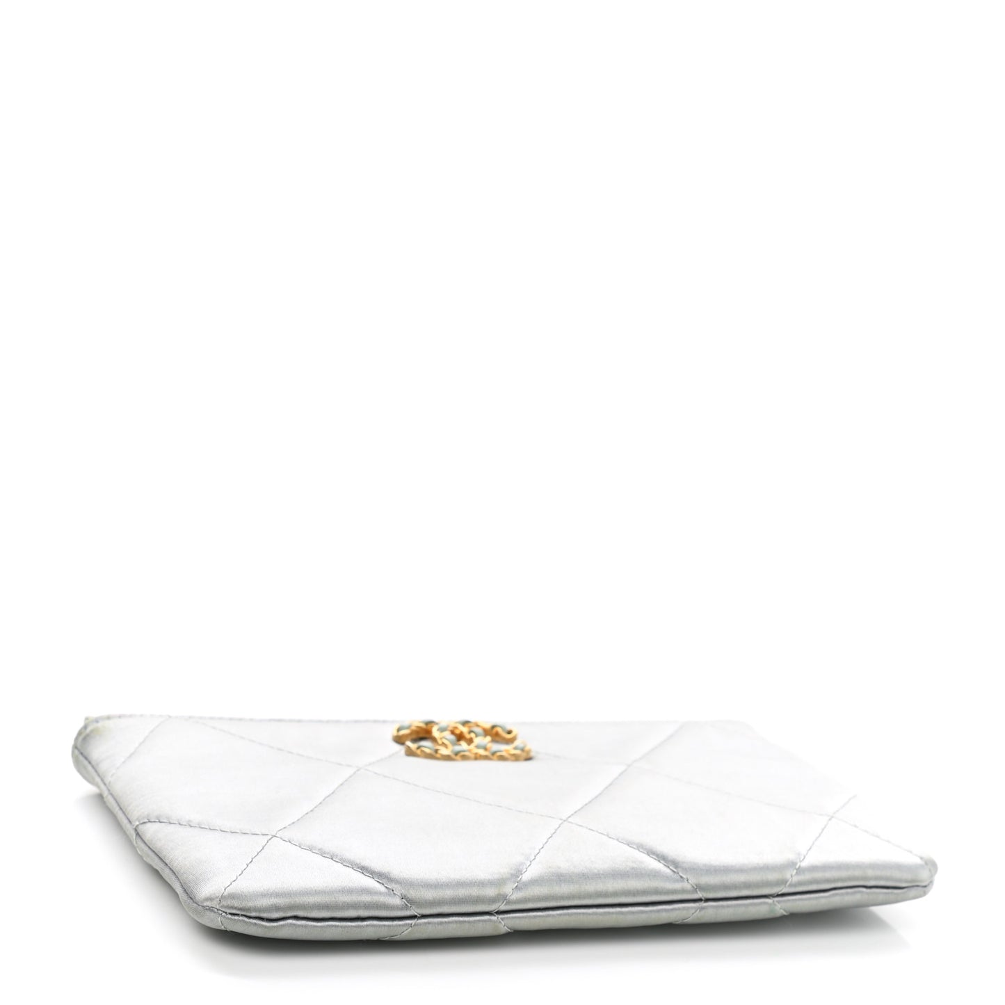 Satin Quilted Small Chanel 19 Pouch Gray