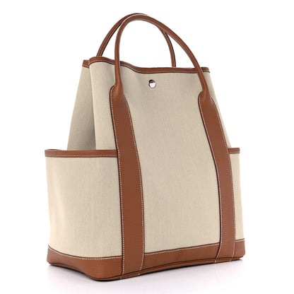 Hermes Toile Militaire Negonda Vertical Pockets Garden Party Beton Gold 2 of 9