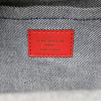 Louis Vuitton Denim Damier Monogram Patchwork Palm Springs Backpack Mini Blue Rouge 6 of 10