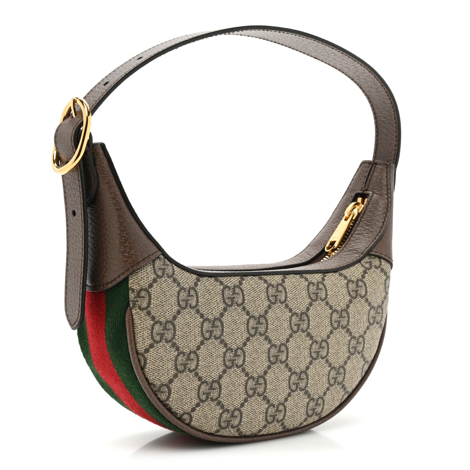 Gucci GG Supreme Monogram Textured Calfskin Web Mini Ophidia Half Moon Hobo Beige Ebony New Acero 3 of 10