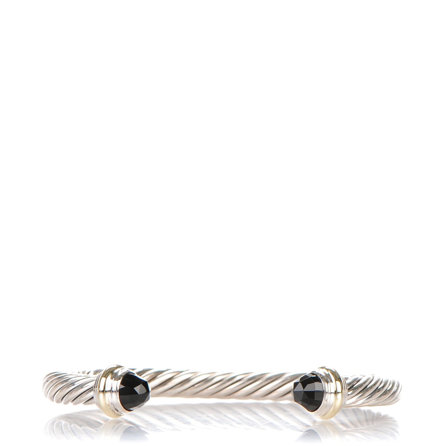 Sterling Silver 14K Yellow Gold Black Onyx 7mm Cable Classics Bracelet