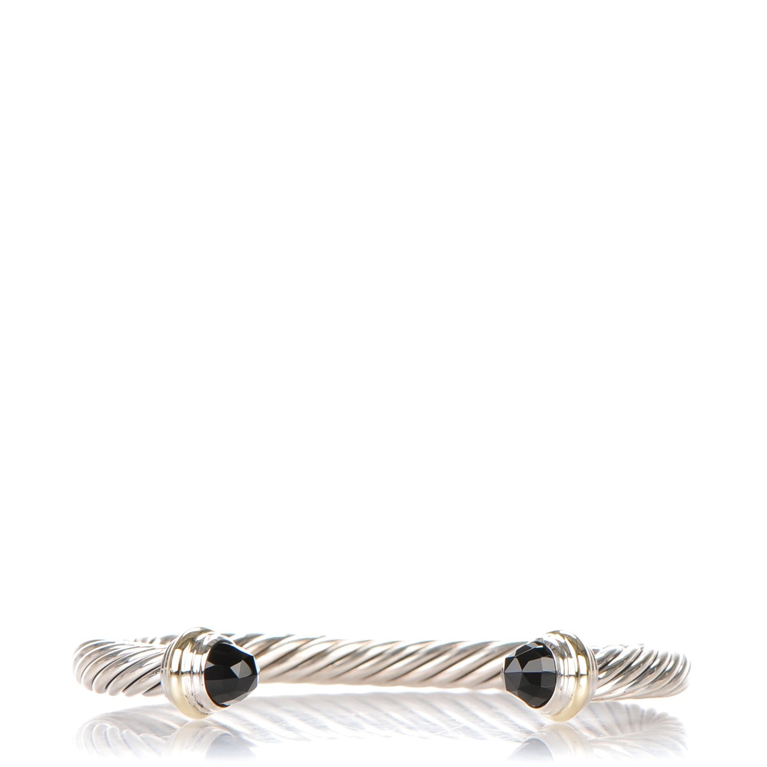 David Yurman Sterling Silver 14K Yellow Gold Black Onyx 7mm Cable Classics Bracelet 1 of 5