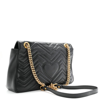 Gucci Calfskin Matelasse Medium GG Marmont Shoulder Bag Black 3 of 10