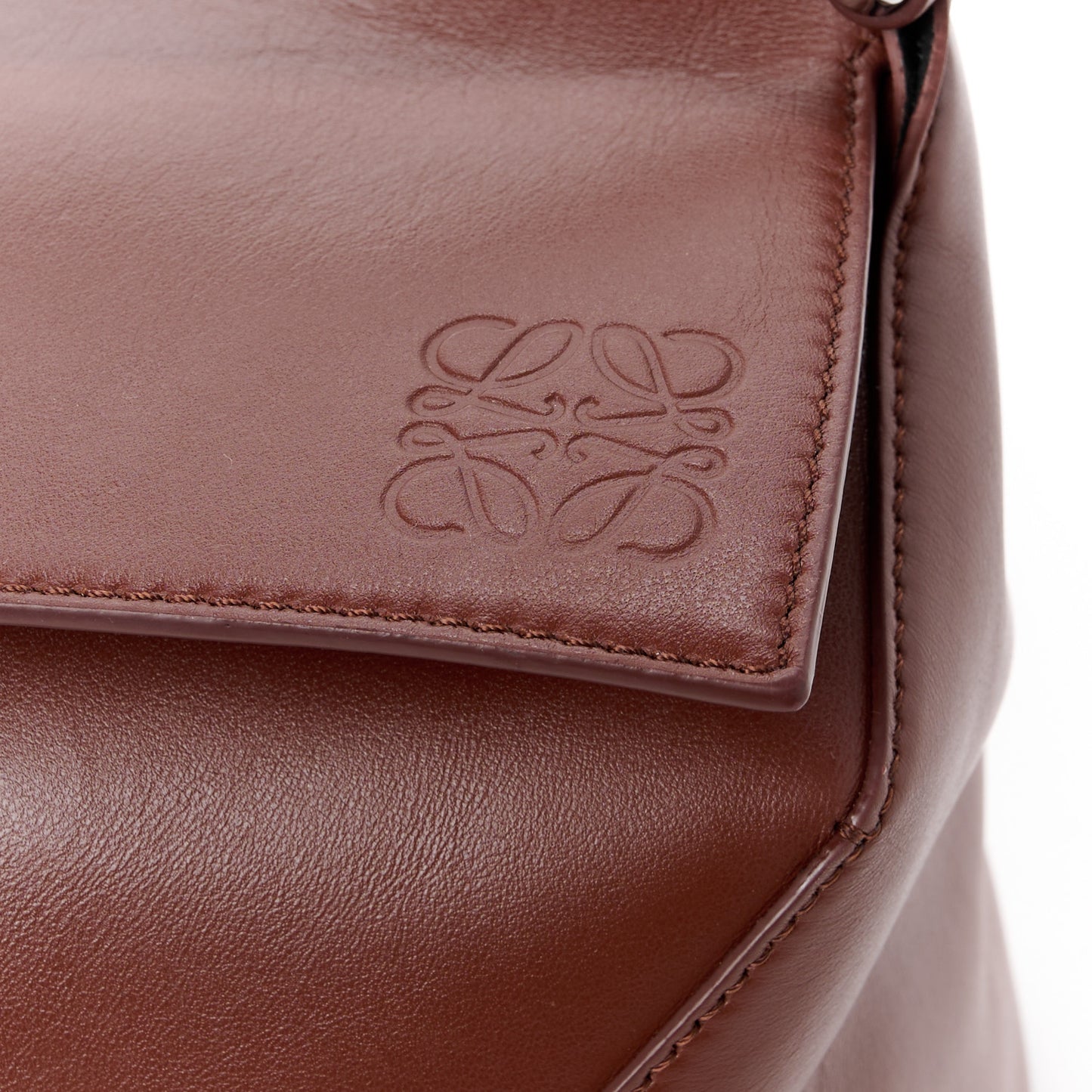 Shiny Calfskin Large Puzzle Bag Brownie
