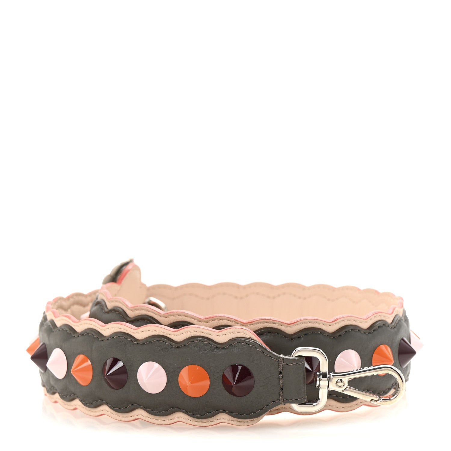 Fendi Vitello Dolce Nappa Hypnoteyes Bi-Color Scalloped Spike Studded Strap You Carbone Plaster White Multicolor 1 of 5
