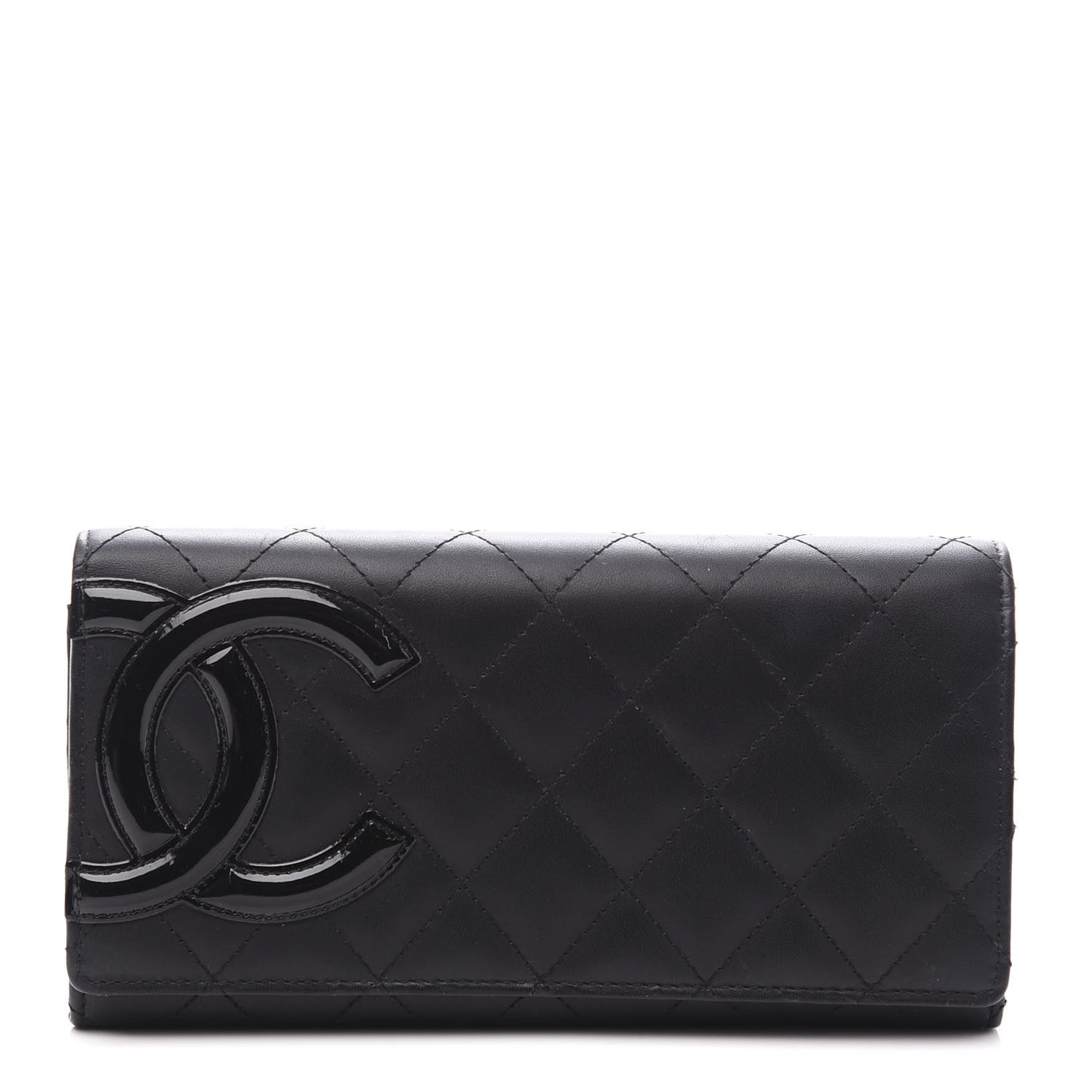 Calfskin Quilted Cambon Gusset Flap Wallet Black