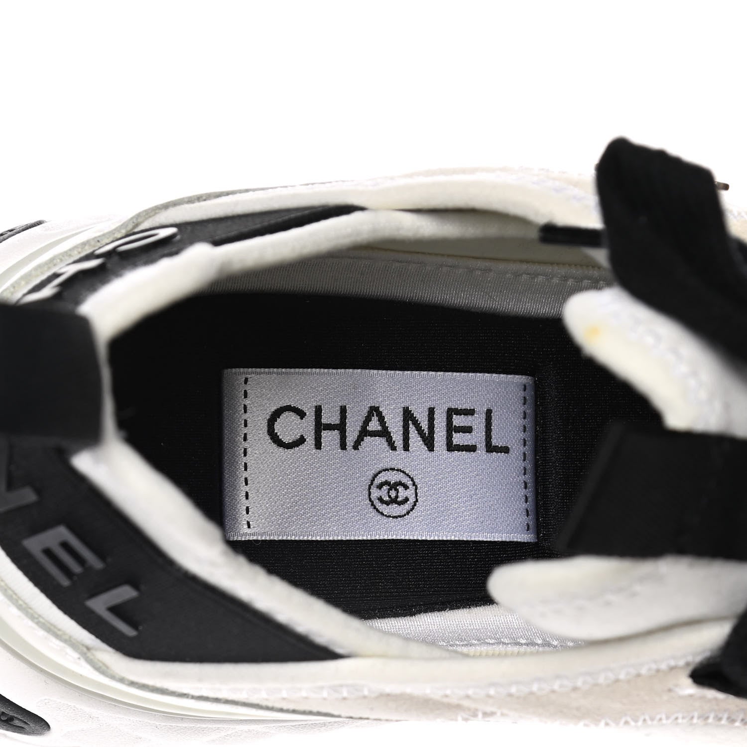 Chanel Fabric Calfskin Suede CC Sneakers 36 Ivory Black 7 of 8