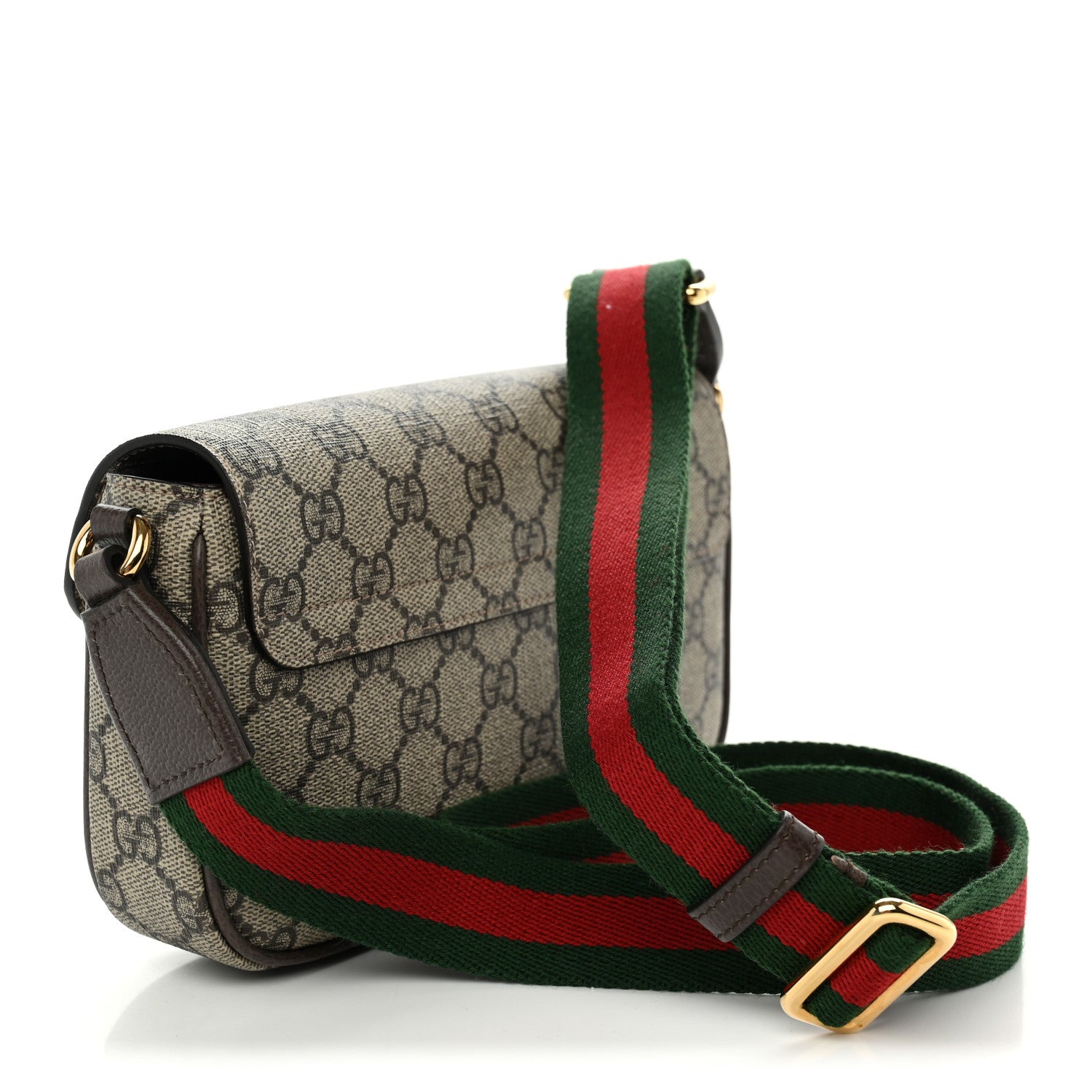 Gucci GG Supreme Monogram Textured Dollar Calfskin Web Mini Ophidia Envelope Shoulder Bag Beige Ebony 3 of 11