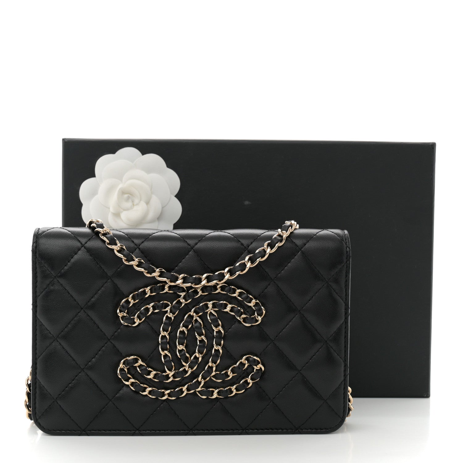 Chanel Lambskin Quilted CC Wallet On Chain WOC Black 14 of 14