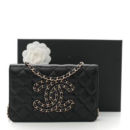 Chanel Lambskin Quilted CC Wallet On Chain WOC Black 14 of 14