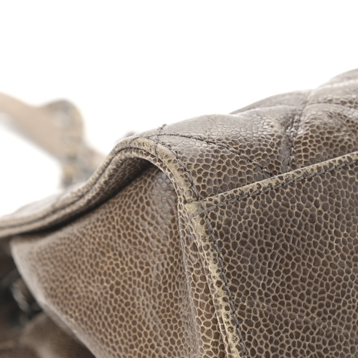 Crumpled Grained Calfskin Jumbo CC Crave Flap Beige