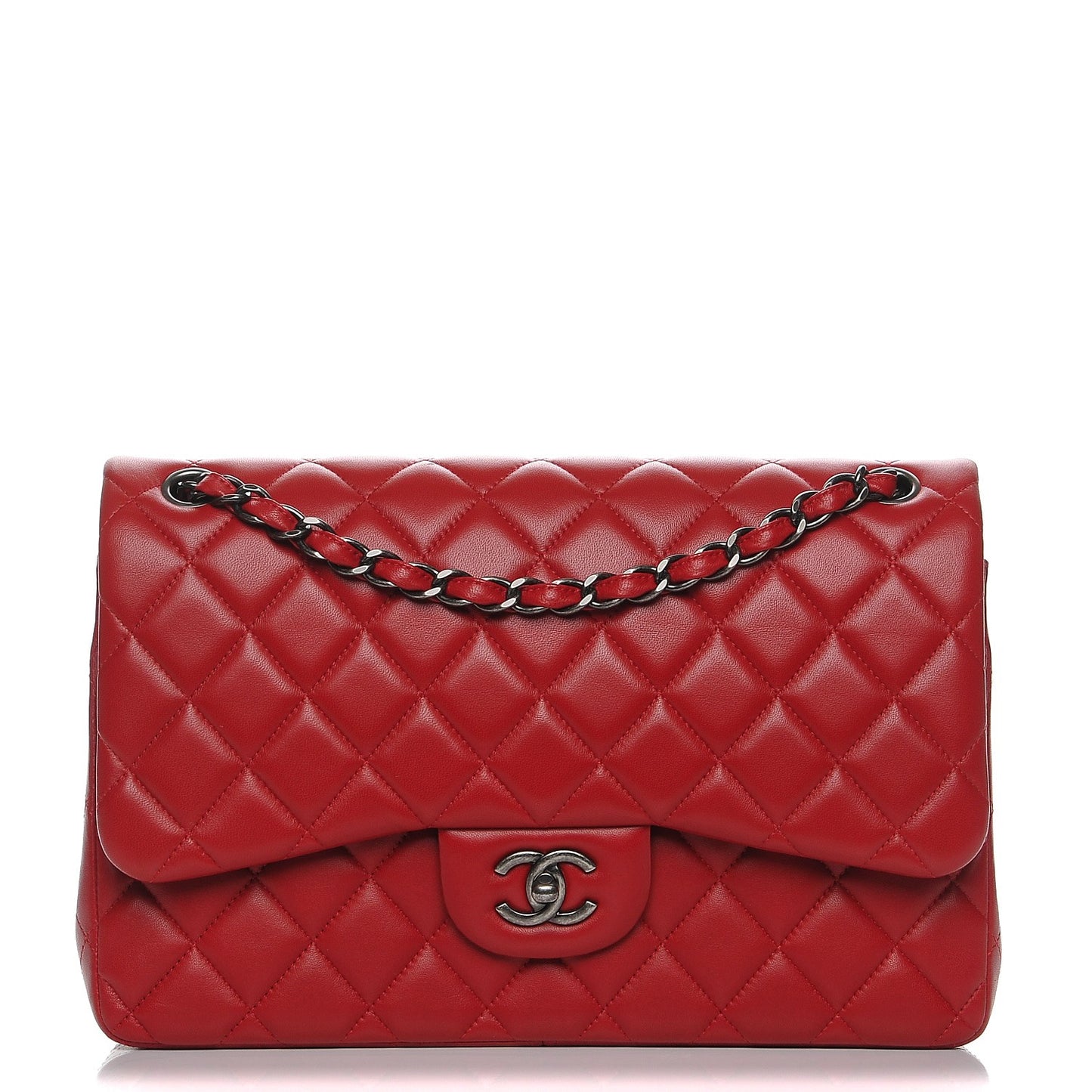 Lambskin Quilted Jumbo Double Flap Red