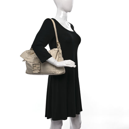 Fendi Goatskin Whipstitch Large Convertible Baguette White 2 of 9