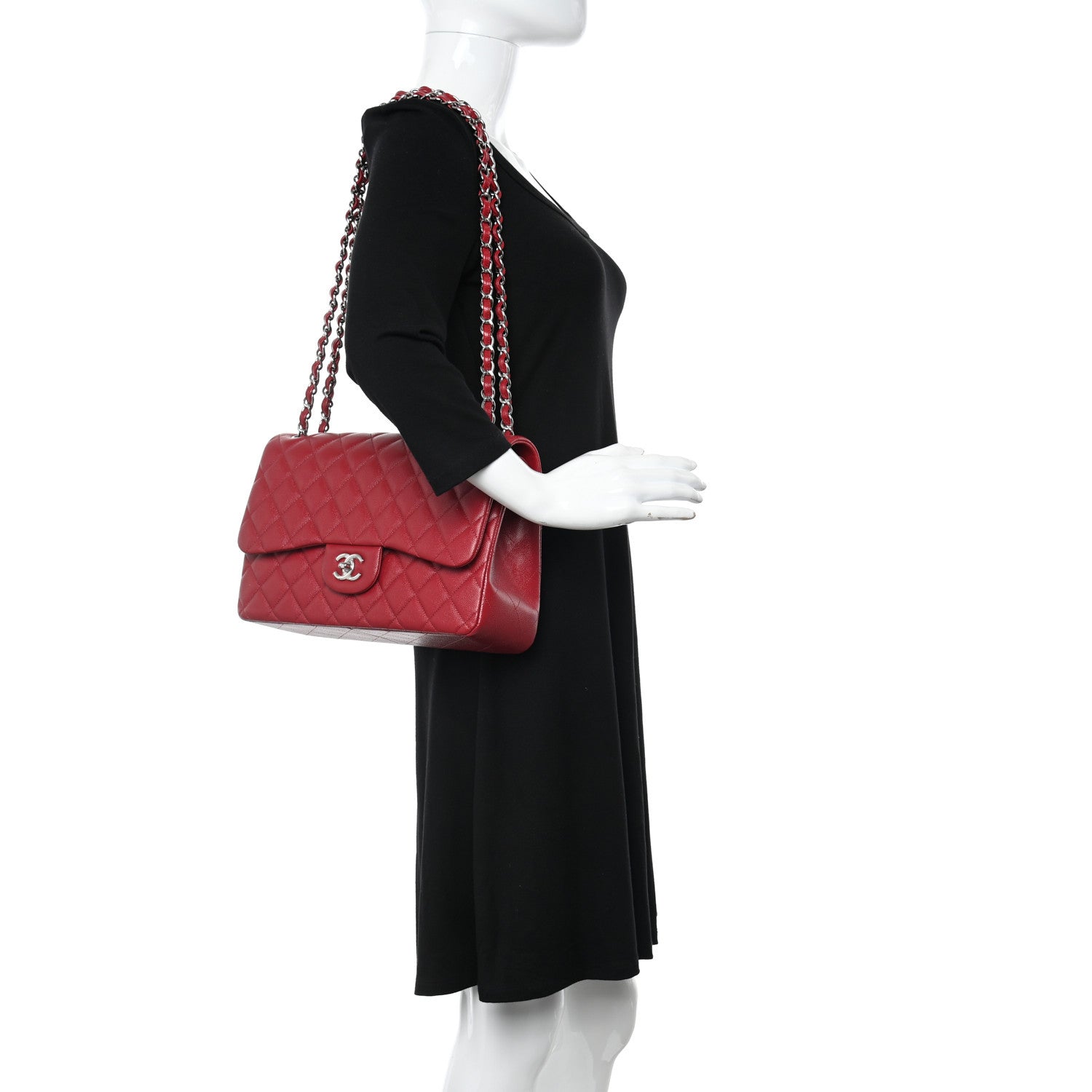 Chanel Caviar Quilted Jumbo Double Flap Dark Red 2 of 9