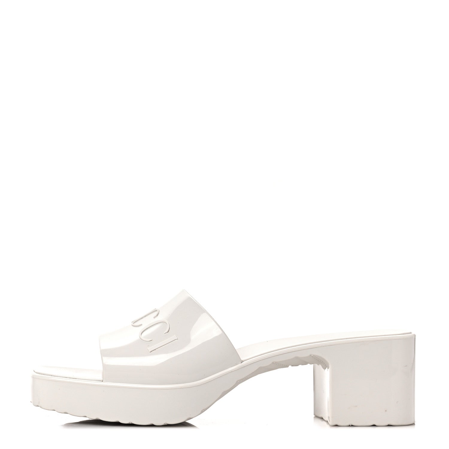 Gucci Rubber Gucci Logo Womens Platform 20/60mm Slide Sandals 38 Mystic White 1 of 7