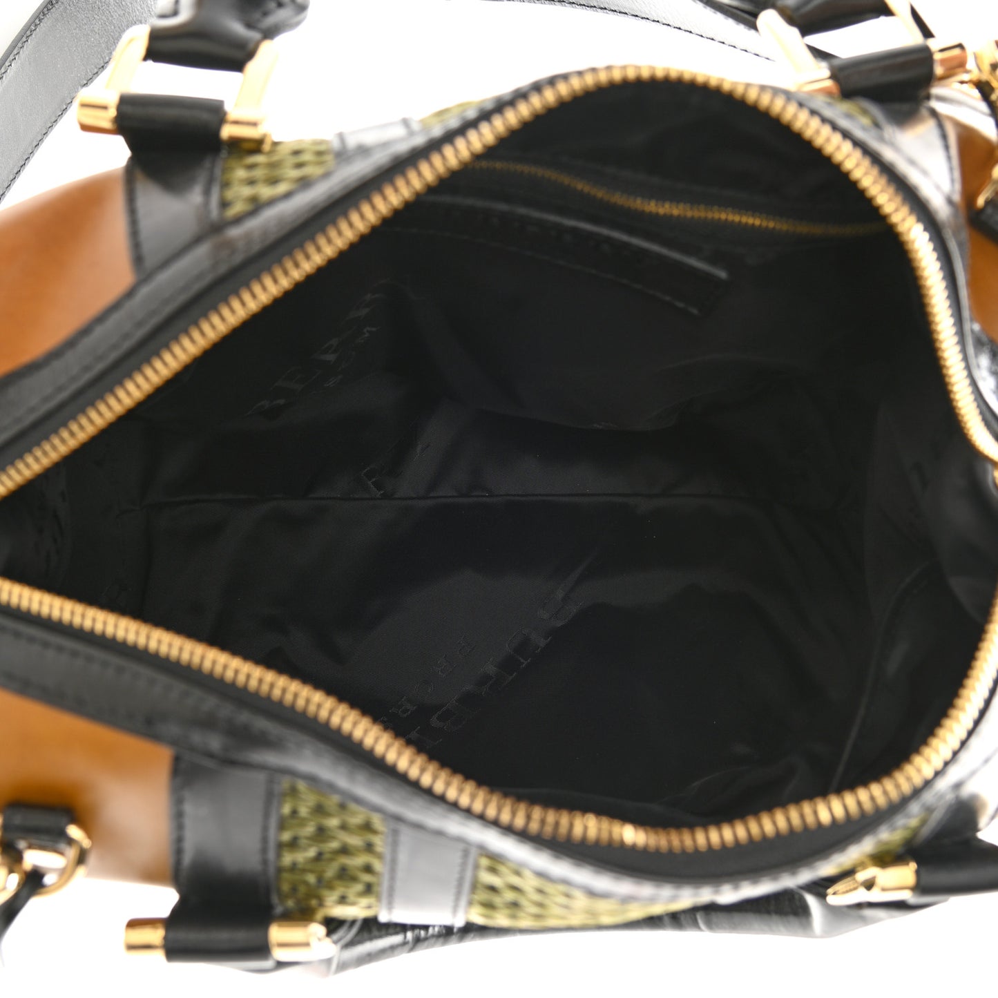 Calfskin Raffia Prorsum Bowling Bag Green Brown