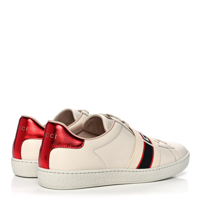 Gucci Calfskin Stripe Womens New Ace Sneakers 37 New Mystic White Ecru Red Flame 4 of 10