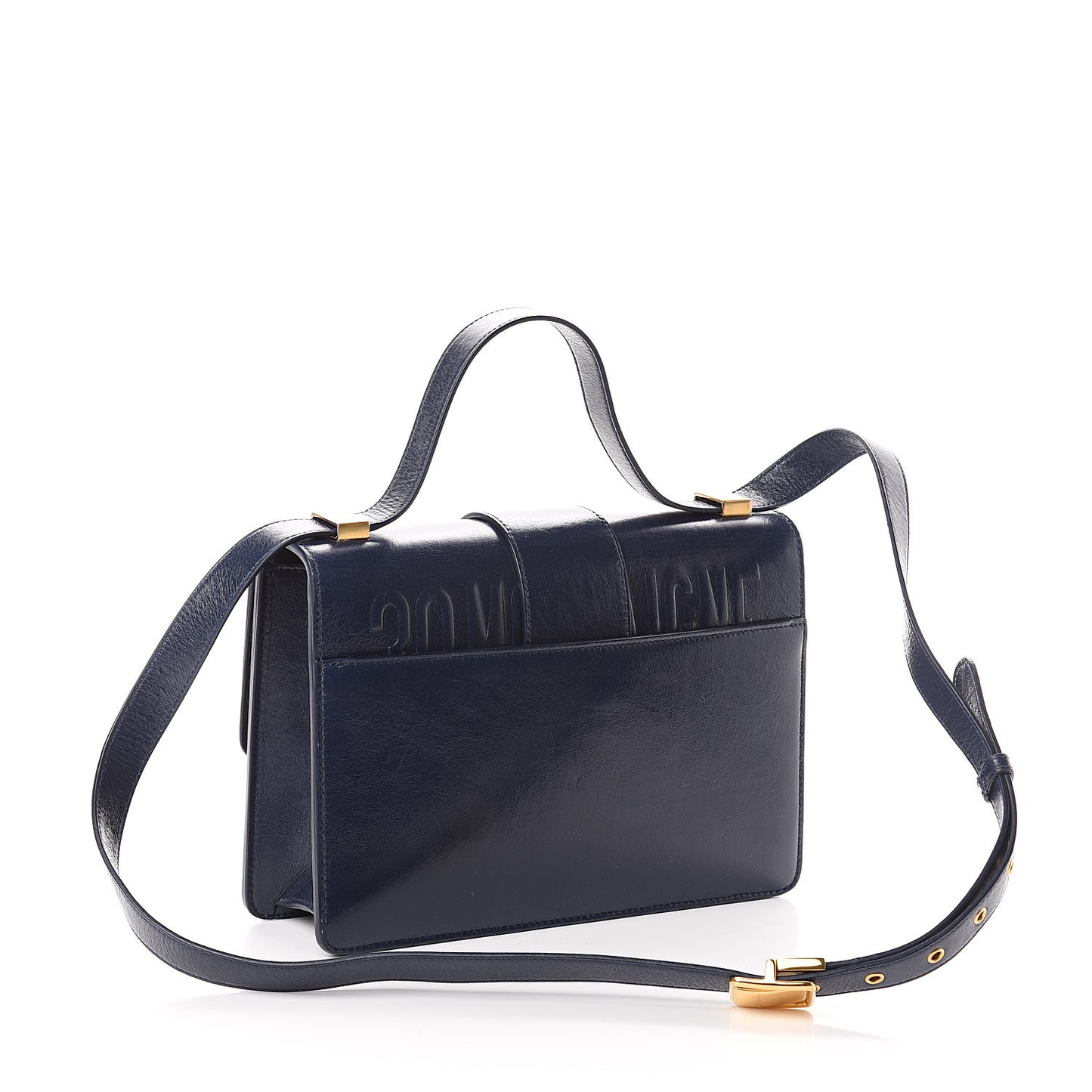 Shiny Crinkled Lambskin 30 Montaigne Flap Bag Indigo