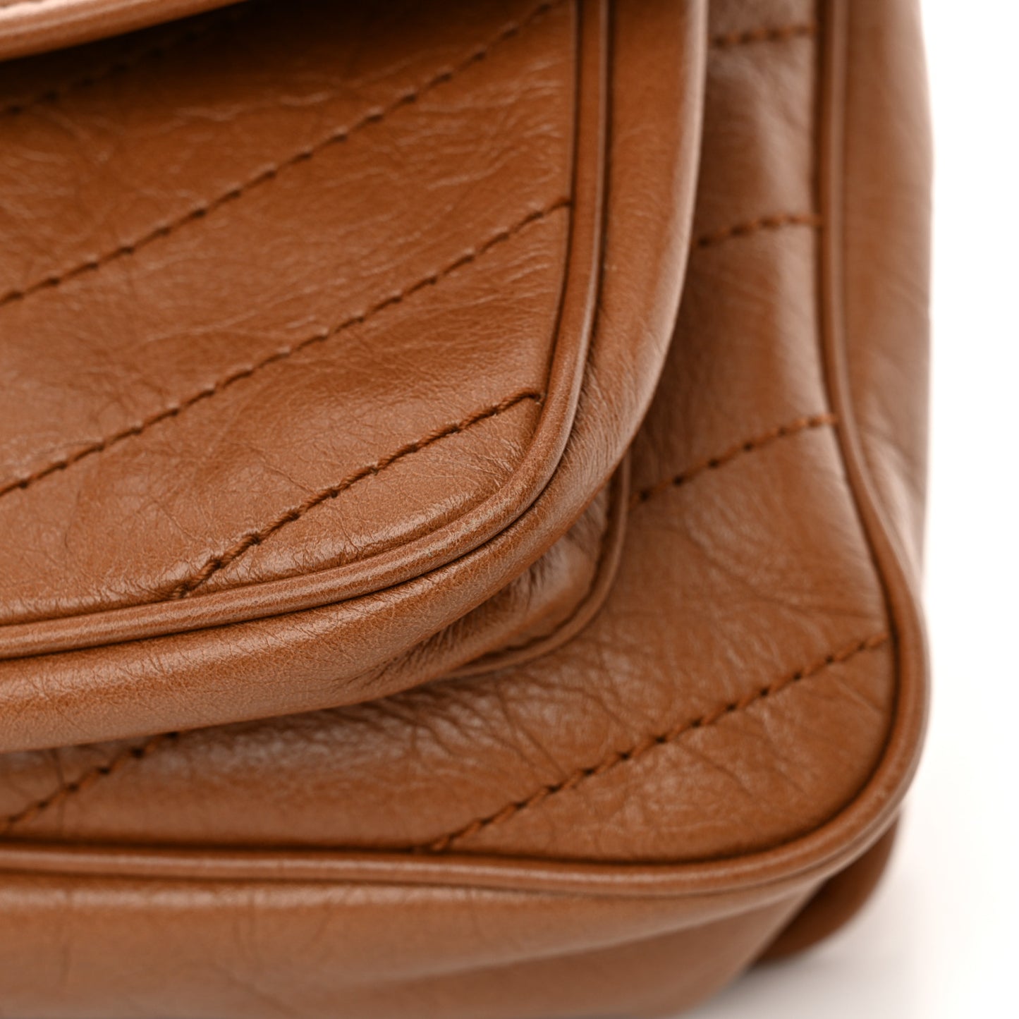 Crinkled Calfskin Matelasse Monogram Medium Niki Chain Satchel Caramel