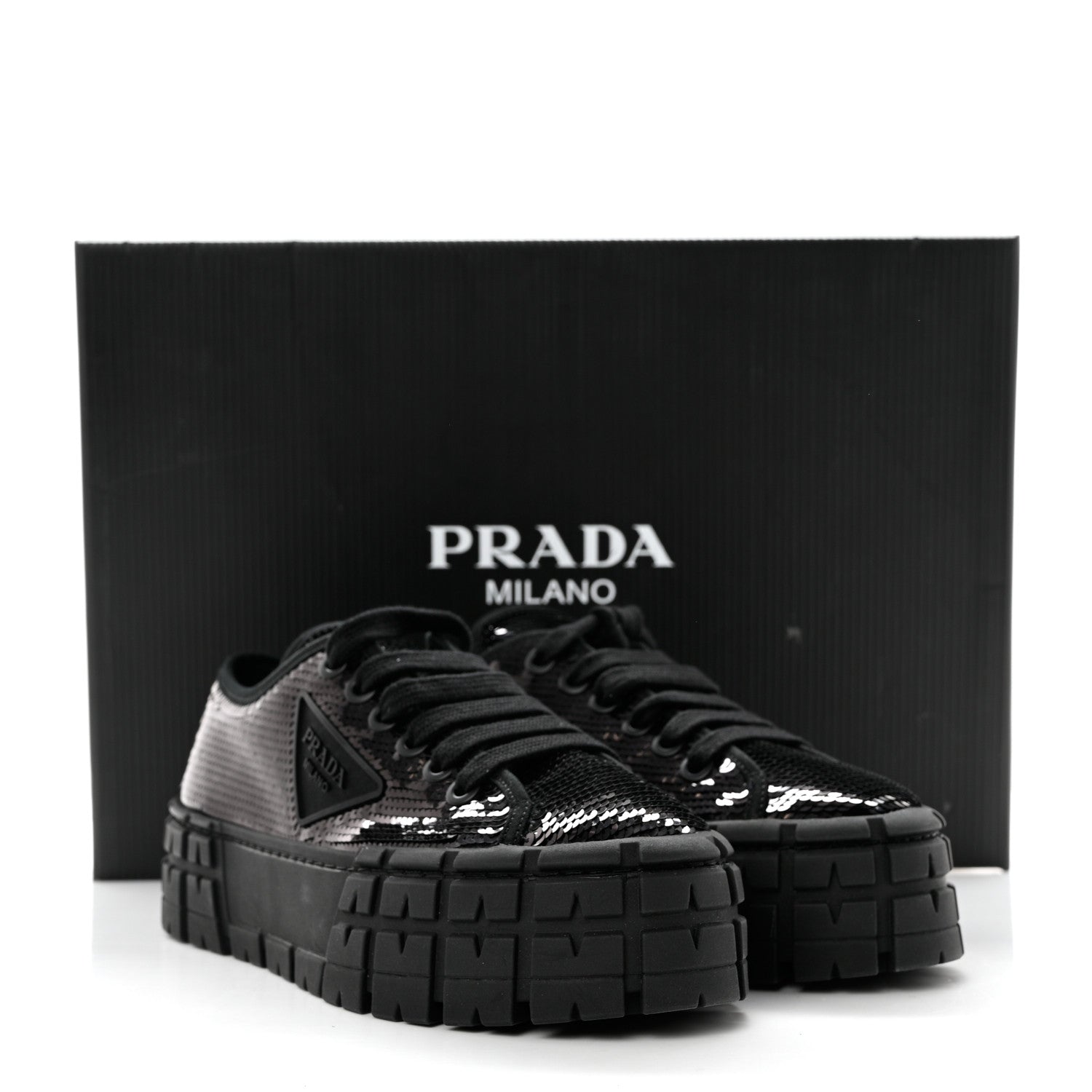 Prada Paillettes Triangle Logo Double Wheel 50mm Sneakers 38 Black 9 of 9