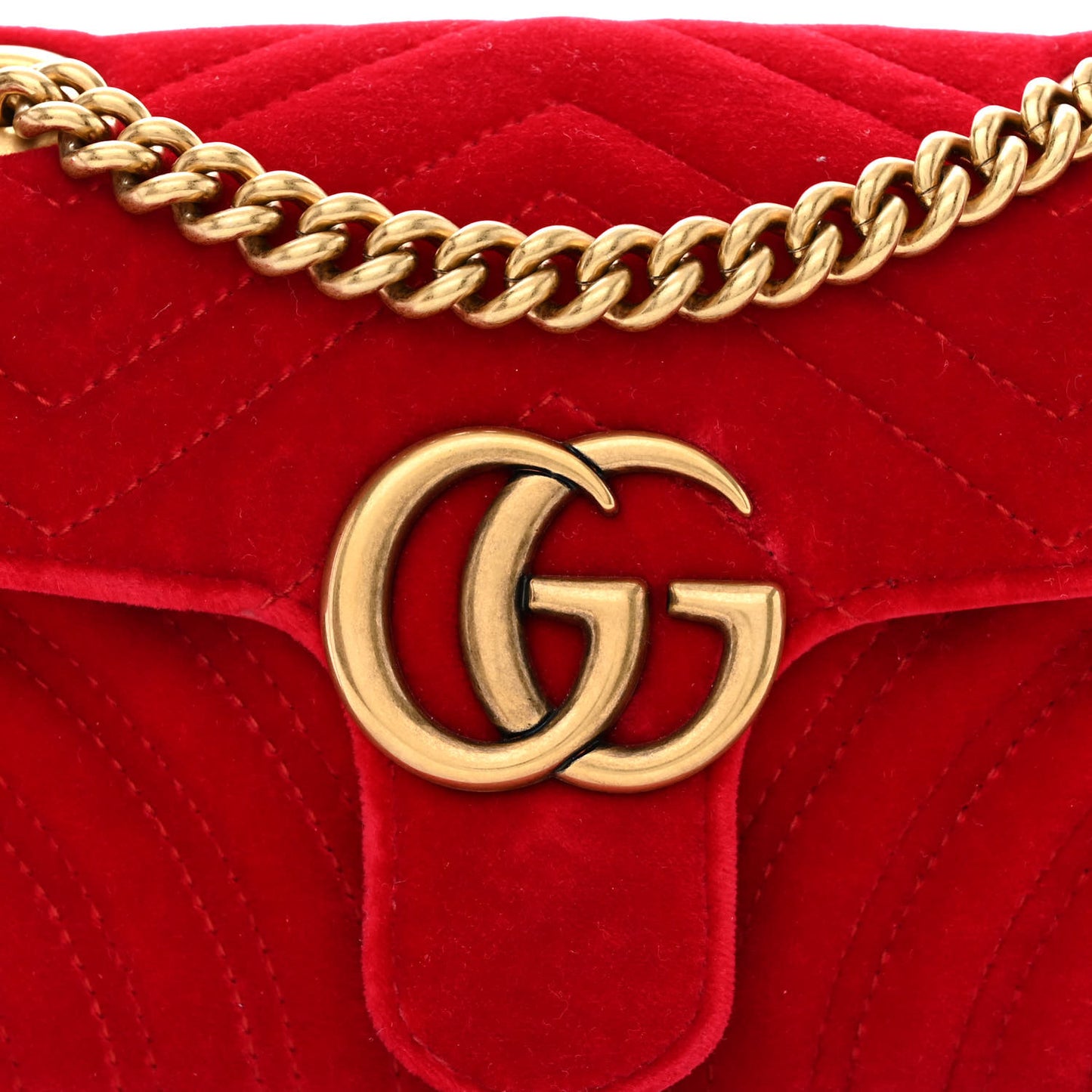 Velvet Matelasse Mini GG Marmont Shoulder Bag Hibiscus Red