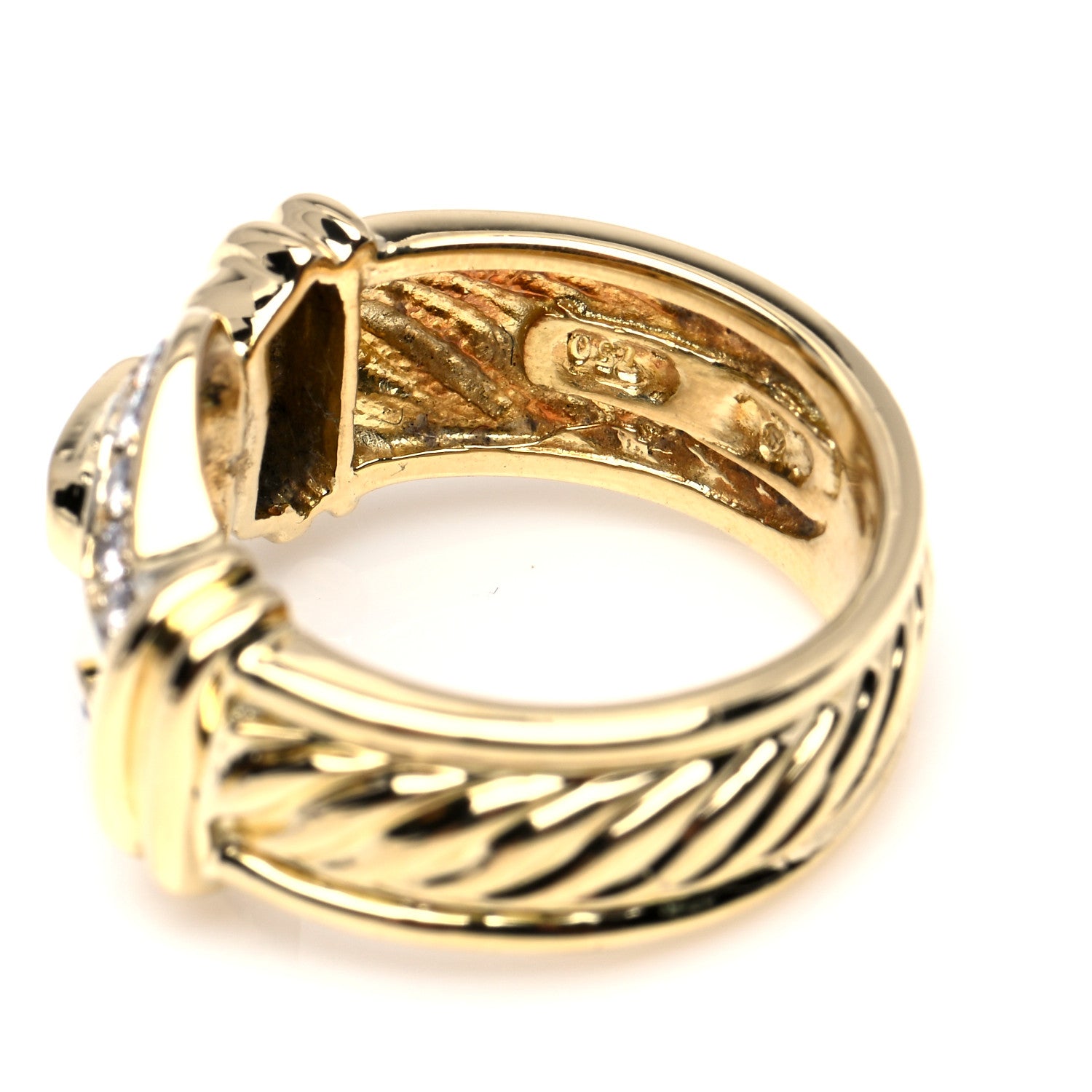 David Yurman 18K Yellow Gold Diamond Buckle Cable Ring 49 4.75 6 of 7