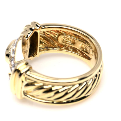 David Yurman 18K Yellow Gold Diamond Buckle Cable Ring 49 4.75 6 of 7