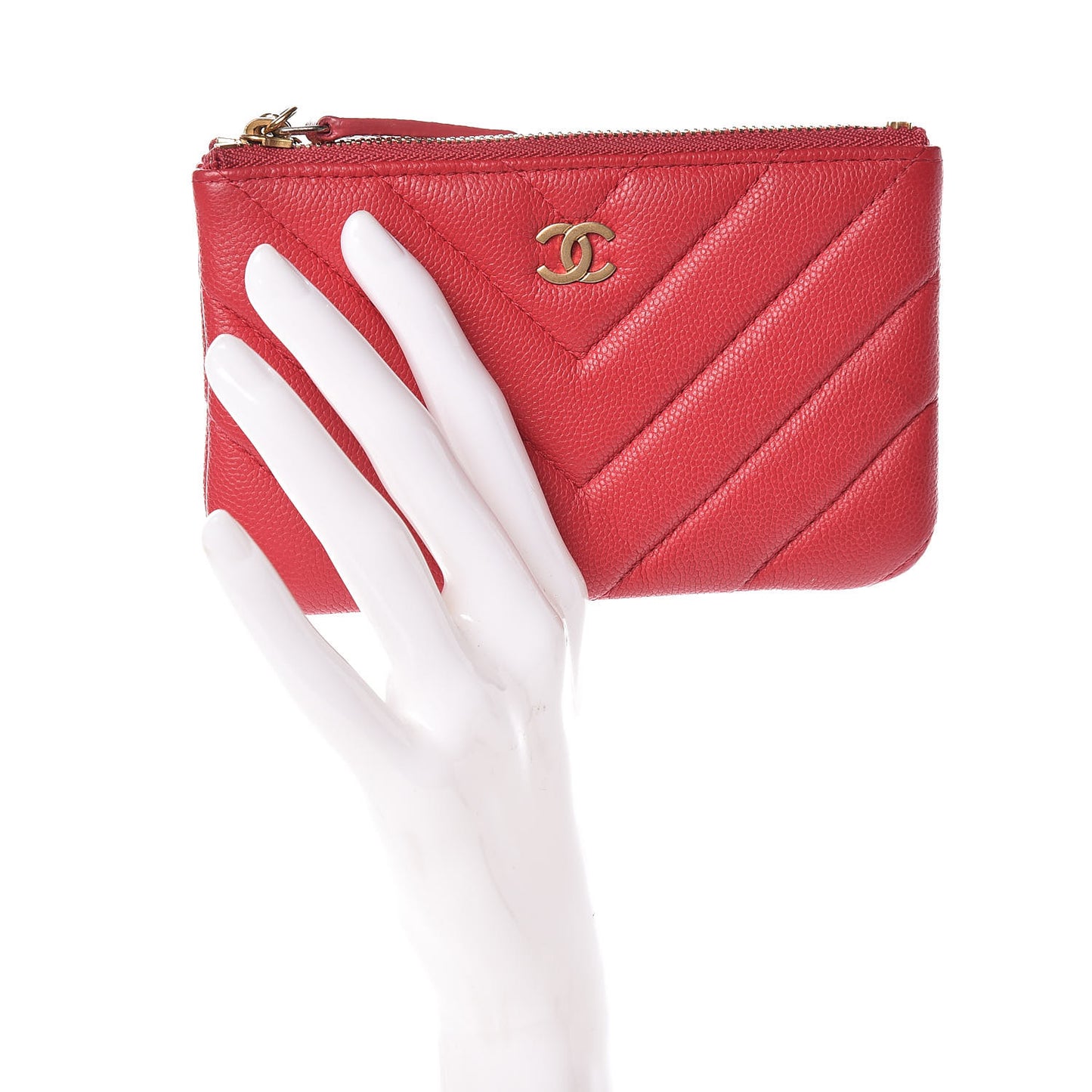 Caviar Chevron Quilted Small Ancient Greek Charms Cosmetic Case Dark Pink