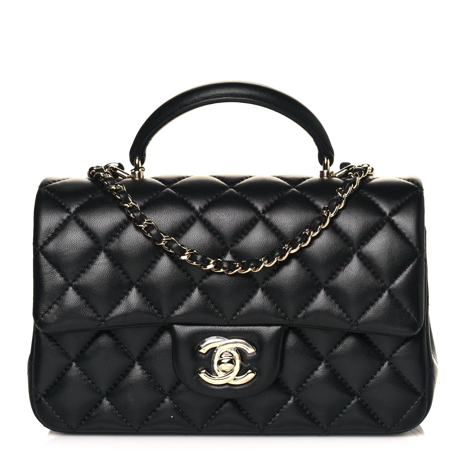 Chanel Lambskin Quilted Mini Top Handle Rectangular Flap Black 1 of 15