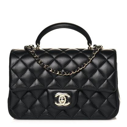 Chanel Lambskin Quilted Mini Top Handle Rectangular Flap Black 1 of 15