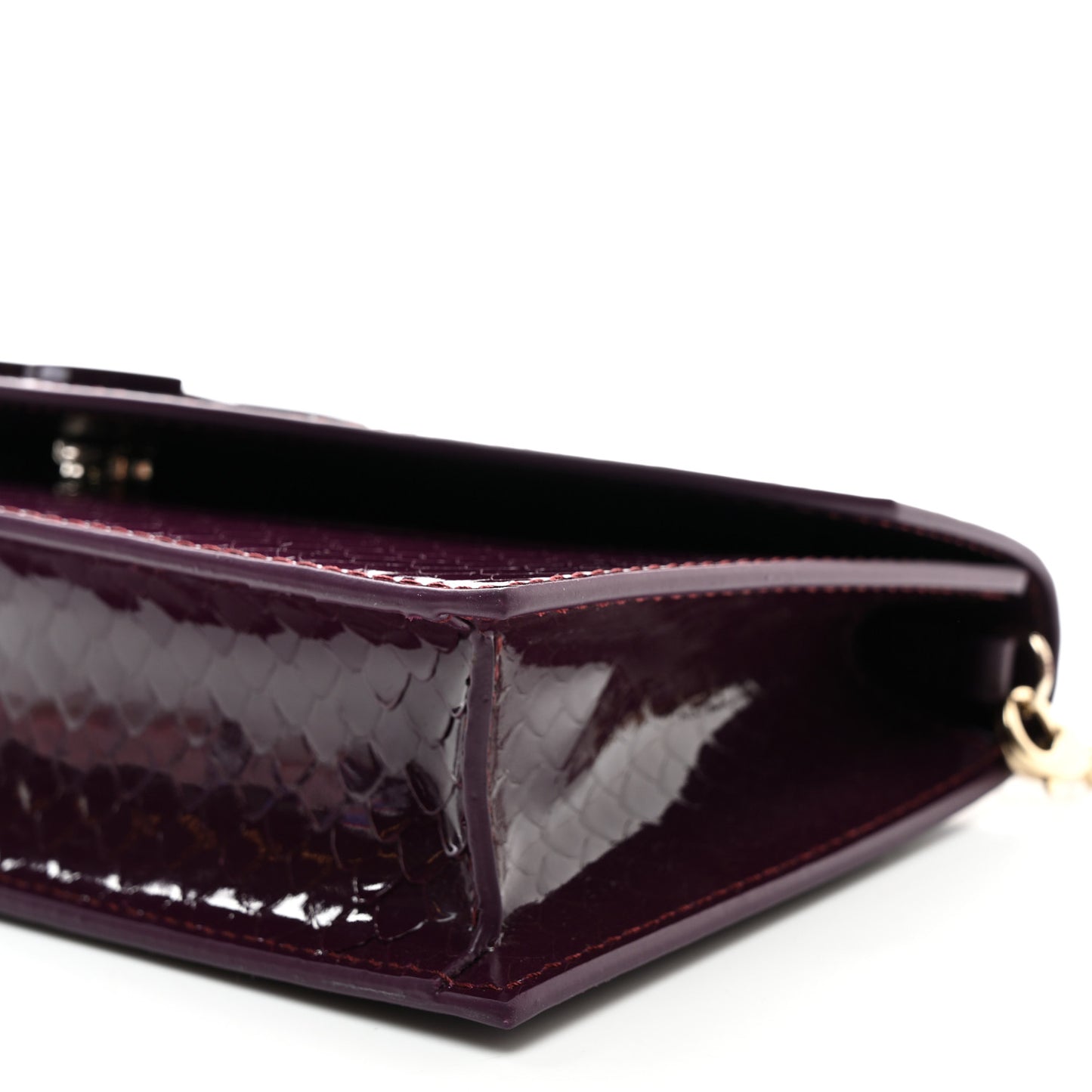 Patent Birdy Snakeskin Embossed Loubi54 Crossbody Clutch Merlot