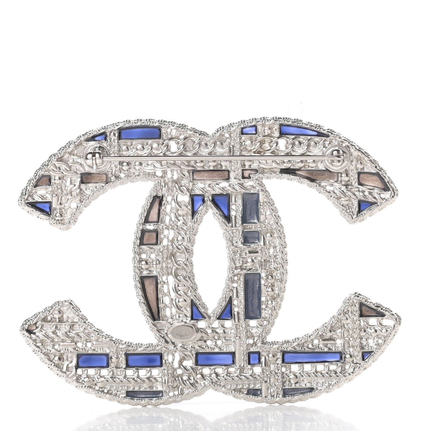 Crystal Pearl CC Tweed Brooch Blue White Pearly White